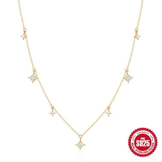 925 Sterling Silver INS Style Star Inlaid Diamond Layered Women's Collarbone Necklace Korean and Japanese Internet Celebrity Niche High-end Collarbone Chain