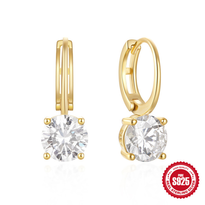 S925 Sterling Silver Super Shiny Four-Prong Inlaid Diamond Versatile Hoop Earrings Ear Clips Earrings Hot Selling on AliExpress Elegant High-End Earrings
