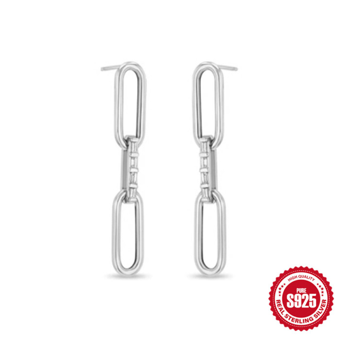 S925 Sterling Silver Unique Retro Niche Chain Earrings European and American Fashion Ins Style Diamond-Encrusted Chain Stud Earrings Punk Drop Earrings