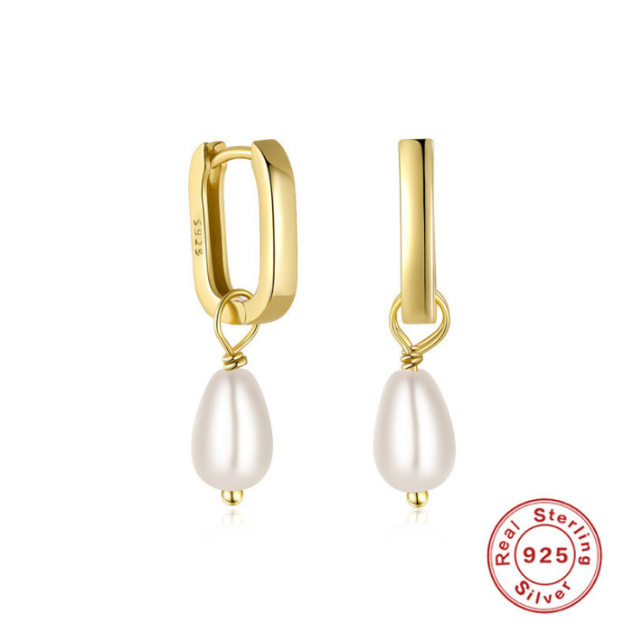S925 Sterling Silver U-Shaped Pearl Inlaid Earrings Hoop Earrings Ear Clips Earrings European and American Hot Selling Elegant Niche Design Earrings