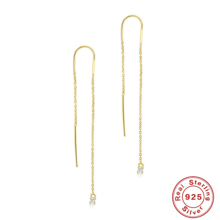 S925 Sterling Silver INS Geometric Inlaid Diamond Pearl Star Tassel Earrings Hoop Personality Trendy Girl Earrings