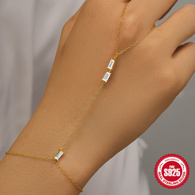 S925 Sterling Silver Elegant Exquisite Diamond-Encrusted Bracelet Korean Version Niche Personality Ring Chain Trendy Fashion Jewelry Bracelet for Women