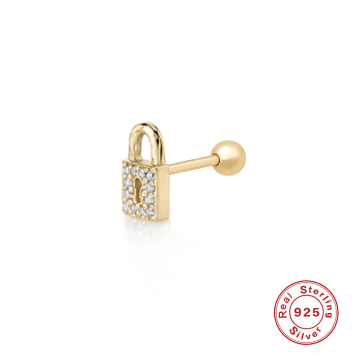 S925 Sterling Silver Creative Love Lock Piercing Stud Earrings European and American Ins New Korean Version Personality Piercing Ear Bone Stud