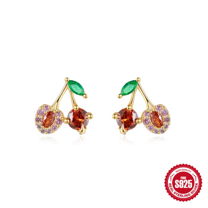 New S925 Sterling Silver Fruit Series Streamlined Earrings European and American Hot Trendy Small Summer Earrings for Women