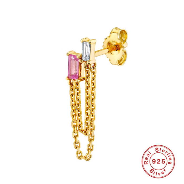 S925 Sterling Silver Diamond-Studded Tassel Chain Earrings Hip-Hop Mini Studs European and American Hot-Selling Street Style INS Ear Thread Earrings