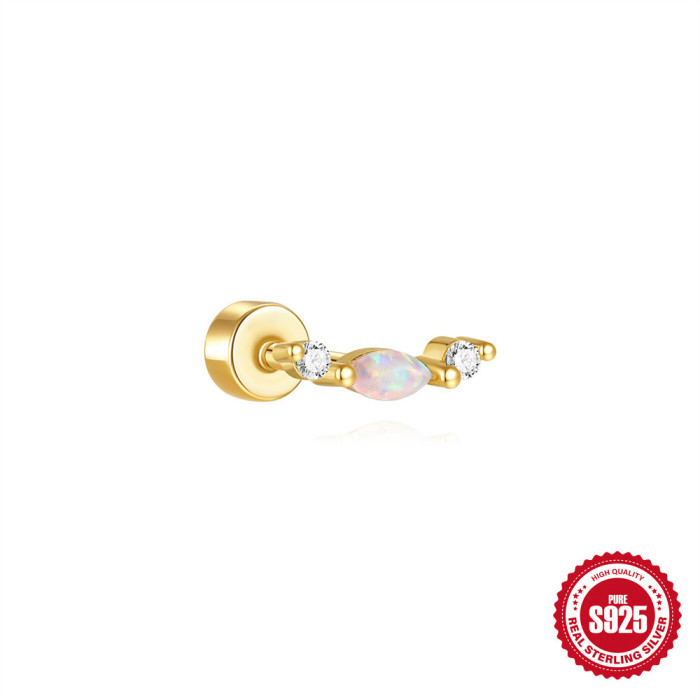 S925 Sterling Silver Moon Heart Opal Cylinder Threaded Piercing Ear Bone Stud European and American Hot Selling Elegant Diamond-Encrusted Ear Jewelry