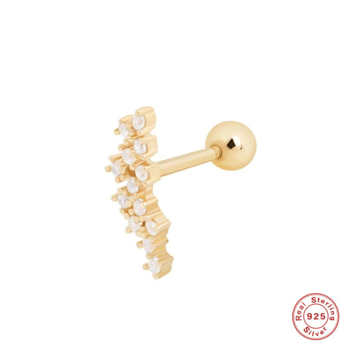 S925 Sterling Silver Geometric Irregular Single Row Diamond-Studded Piercing Threaded Ear Bone Stud European and American Hot-Selling Mini Ear Cartilage Earrings