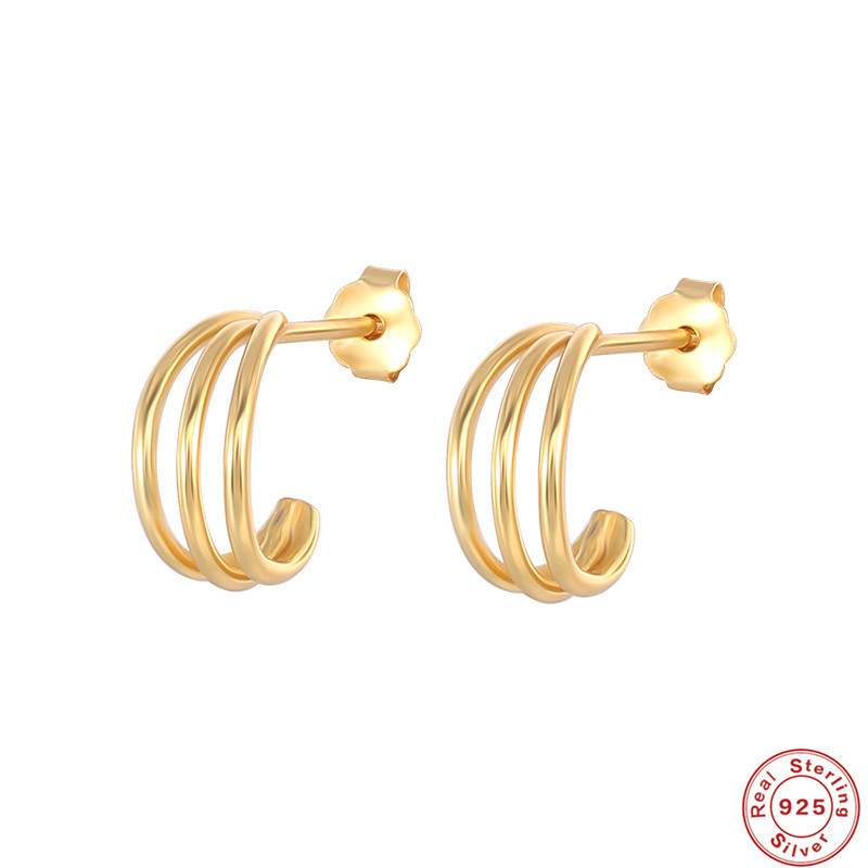 S925 Sterling Silver Creative INS Style Three Claw Twist Rod Earrings Korean and Japanese Style Elegant Personality K Gold Plated Light Luxury Women's Earrings