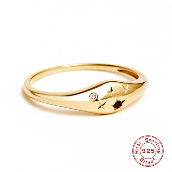 S925 Sterling Silver Twelve Constellations Star Diamond Inlaid Women's Ring European and American Cross-Border Creative INS French Style Ring