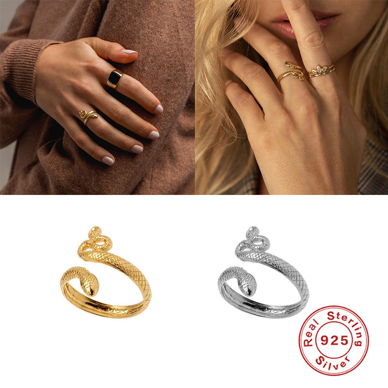 S925 Sterling Silver Open Snake Ring European and American Hot Selling Trendy Creative INS Snake Shape Ring Open Ring Jewelry