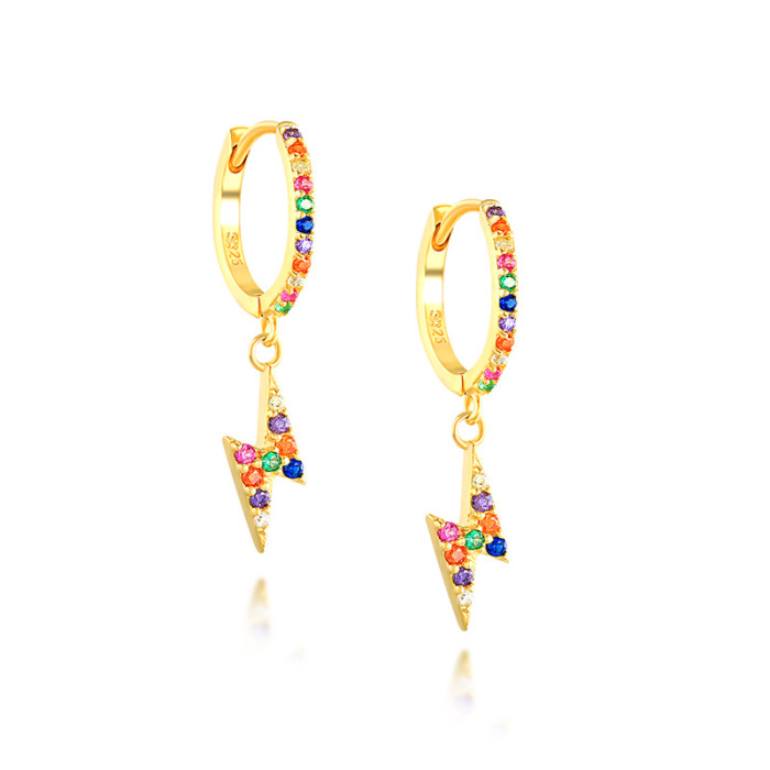 Amazon Hot-Selling S925 Sterling Silver Colorful Diamond Lightning Earrings European and American Cross-Border Personality Versatile Stud Earrings Ear Clips Ear Jewelry for Women