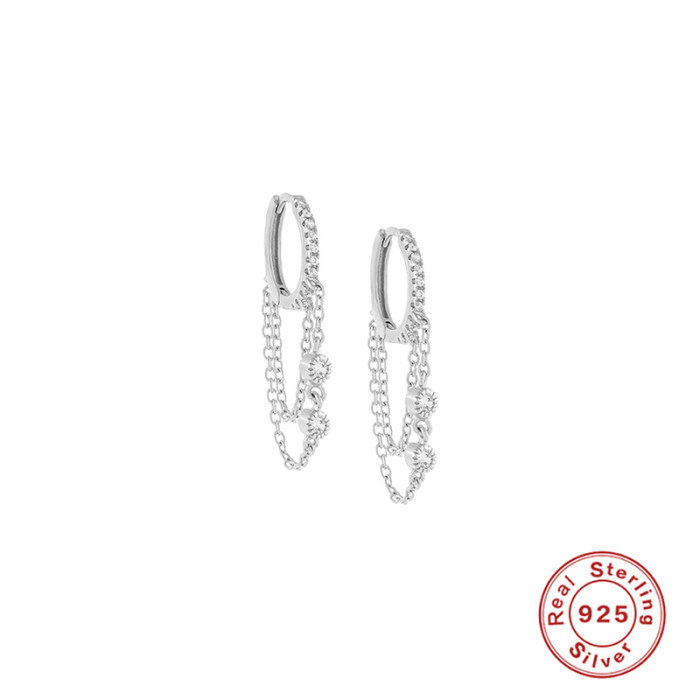 S925 Sterling Silver Inlaid Diamond Chain Earrings Hoop Earrings Fashion Bestselling Personality Trendy Minimalist Creative Ear Clips