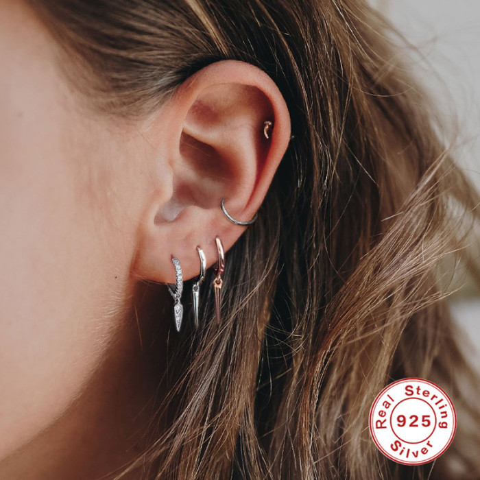 S925 Sterling Silver Stud Cone Earrings Ear Clips for Women European and American Fashion Simple Ins Style Hoop Earrings Ear Jewelry Ear Drops