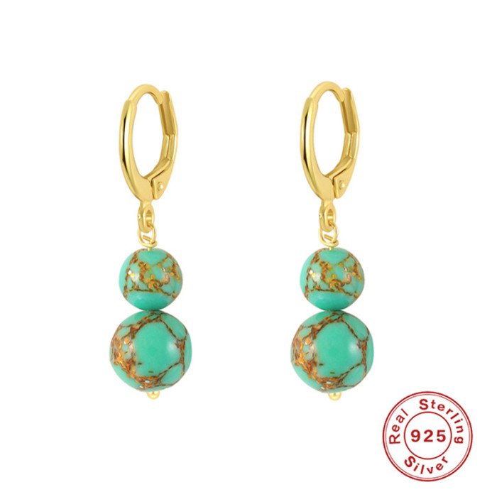 S925 Sterling Silver Sparkling Colorful Chalcedony Textured Jade Earrings Ear Clips European and American Bestselling Retro Chinese Style Earrings for Women