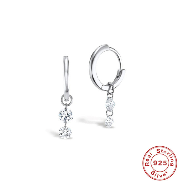 S925 Sterling Silver Smooth Minimalist Zircon Pendant Hoop Earrings European and American Hot Selling Elegant Fashion Ear Clips Ear Jewelry
