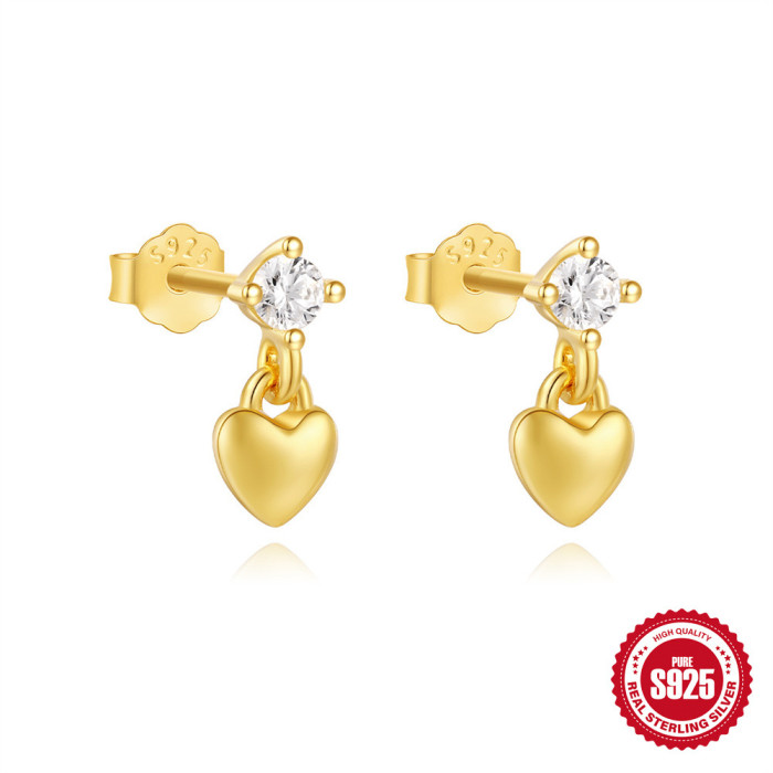 S925 Sterling Silver Heart-shaped Diamond-studded Petal Fashion Light Luxury Earrings European and American Hot-selling Four-leaf Clover Element Earrings for Women