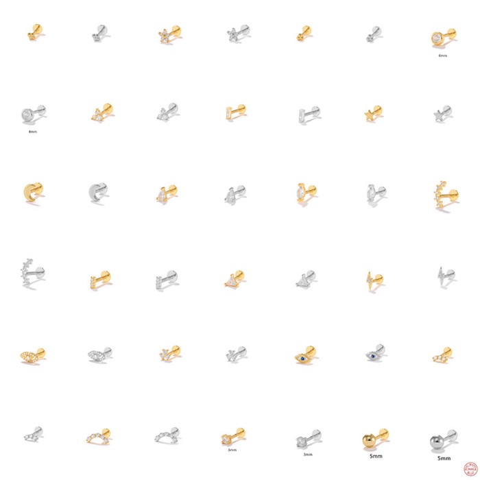 New S925 Sterling Silver Flat Head Threaded Body Piercing Stud Earrings Nose Stud European and American Hot Selling Trendy INS Piercing Jewelry