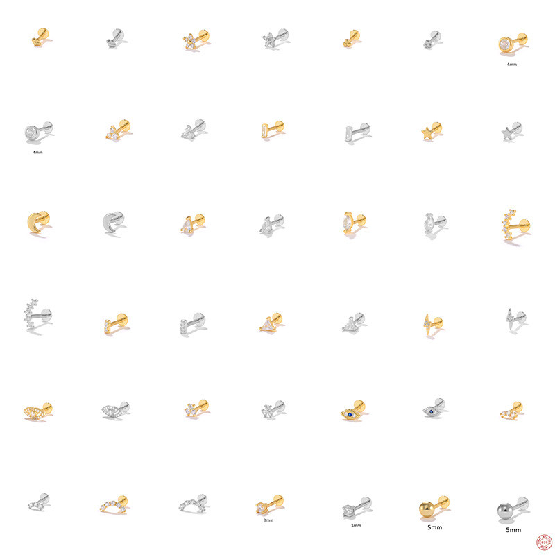 New S925 Sterling Silver Flat Head Threaded Body Piercing Stud Earrings Nose Stud European and American Hot Selling Trendy INS Piercing Jewelry