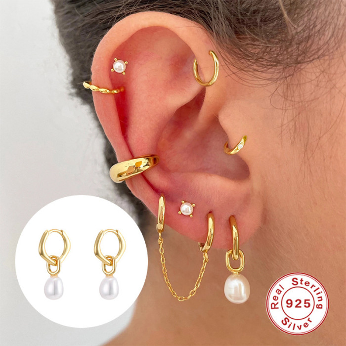 S925 Sterling Silver Korean and Japanese Style Light Luxury Long Pearl Hoop Earrings European and American Hot Selling Elegant Personality INS Earrings Jewelry