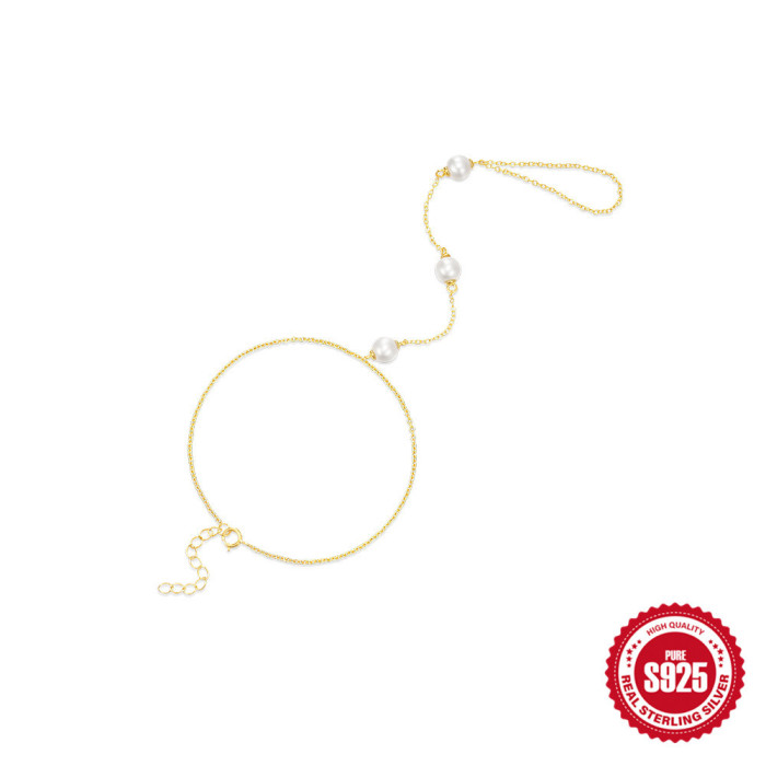 S925 Sterling Silver White Pearl Jewelry Hot Selling Light Luxury Elegant Versatile Interlocking Bracelet Multi-layer...