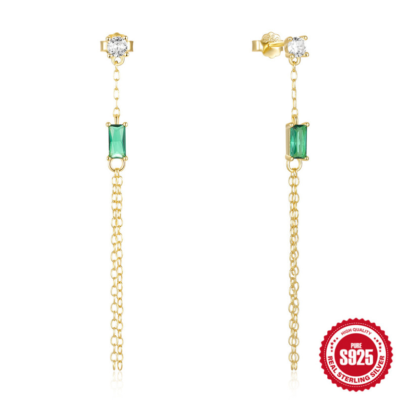 S925 Sterling Silver Earrings for Women Tassel Chain Stud Earrings European and American Fashion Cross-border Ins Style Diamond-studded Ear Line Earrings Earrings