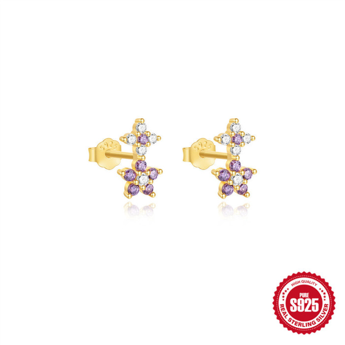 S925 Sterling Silver Geometric Smooth Butterfly Inlaid Diamond Stud Earrings Korean Version Niche Design Sense Elegant Versatile Earrings for Women