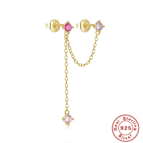 S925 Sterling Silver INS Style Chain Tassel Diamond-Studded Ear Thread Earrings Korean and Japanese Style Elegant High-End Earrings Accessories