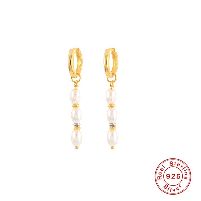 S925 Sterling Silver Elegant Pearl Earrings Tassel Hoop Earrings Ear Clips Earrings European and American Hot-Selling Socialite Minimalist Style Earrings for Women