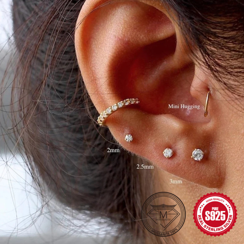 S925 Sterling Silver Earrings European and American Fashion Personality Ins Style Four-Prong Moissanite Inlaid Diamond Earrings Sterling Silver Ear Jewelry Piercing