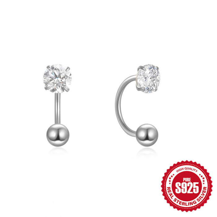 New 925 Sterling Silver Curved Hook Earrings Screw Twist Earrings European and American Hot Selling Creative U-shaped Small Ear Bone Stud Earrings