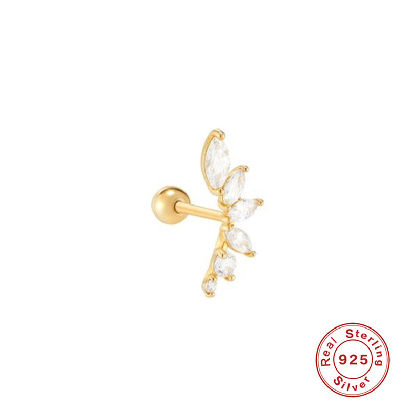 S925 Sterling Silver Simple Petal Marquise Diamond Screw Piercing Ear Bone Stud European and American Trendy INS Style Piercing Ear Jewelry