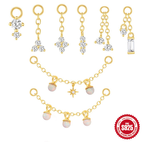 S925 Sterling Silver Inlaid Diamond Opal Bead Earrings Earring Accessories Earrings Charm Bead Pendant Ear Jewelry