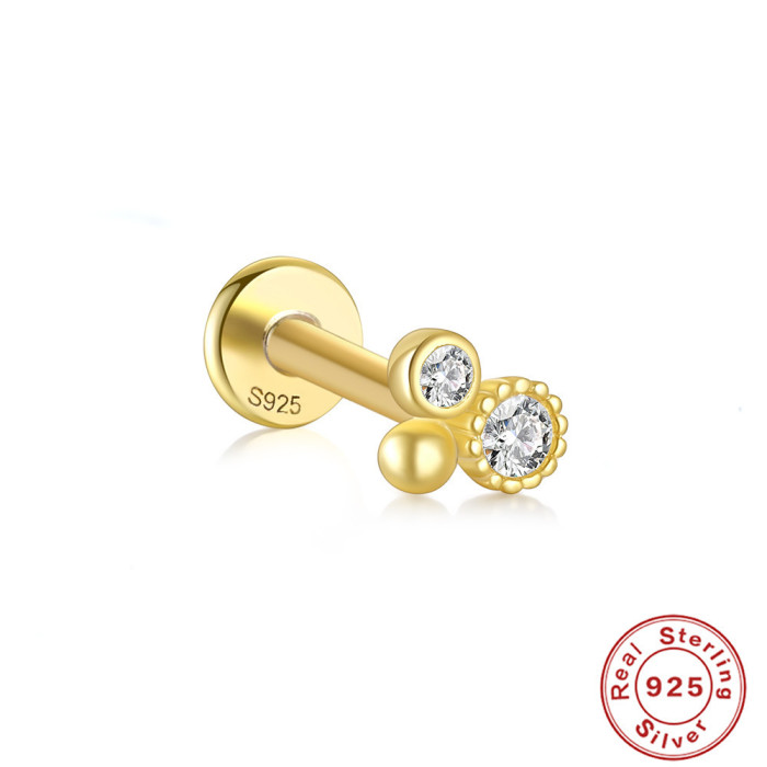 S925 Sterling Silver Horse Eye Multi-Diamond Dragonfly Earrings European and American Hot Sale 16G Flat Head Piercing Threaded Ear Bone Stud Earrings for Women