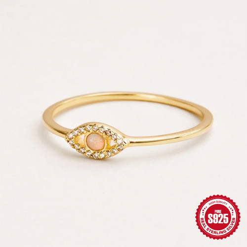 S925 Sterling Silver Opal Eye Diamond Ring European and American Fashion Simple Ins Style Women's Wedding Ring