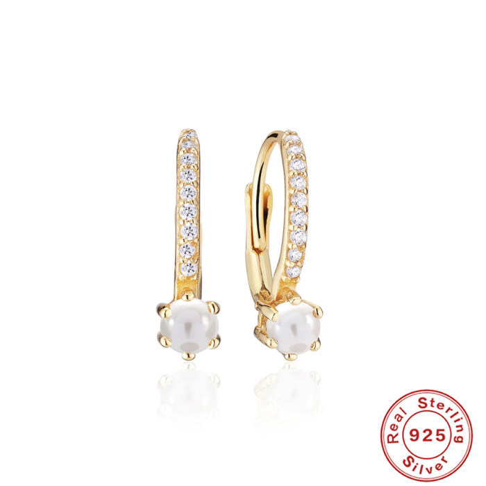 S925 Sterling Silver Circle Inlaid Diamond Hoop Earrings U-Shaped Elegant Earrings Studs European and American Style Exaggerated INS Style Earrings