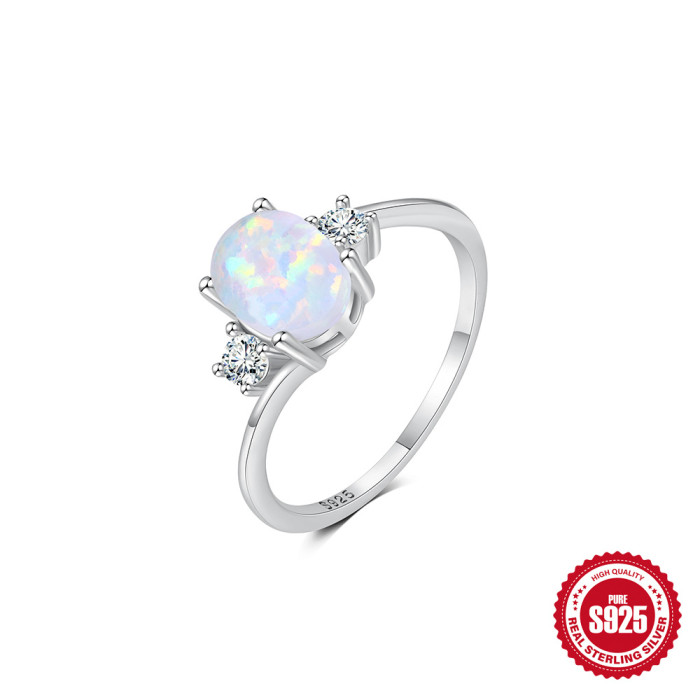 New S925 Sterling Silver Row Diamond Opal Flower Turquoise Ring Fashionable Unique Retro Niche Design Index Finger Tail Ring