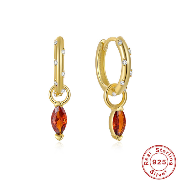S925 Sterling Silver INS Personality Colorful Diamond Marquise Inlaid Earrings Hoop Earrings Classic European and American Style Hoop Jewelry
