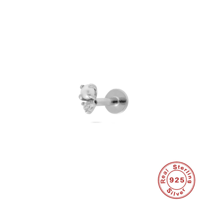 New S925 Sterling Silver Earrings 18G Flat Head Push Piercing Cartilage Earrings European and American Hot Selling Piercing Ear Lobe