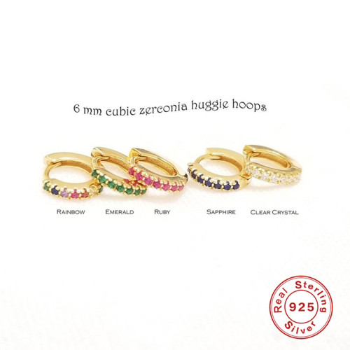 S925 Sterling Silver Round Micro Inlaid Zircon Personality Trendy Colorful Ear Cuff Multi Size Earrings Hoop Earring