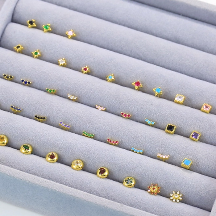S925 Sterling Silver Four-Prong Diamond Piercing Jewelry Earrings Cross-Border Bestselling Fashion Minimalist Style Ear Bone Stud Piercing Ear Needle