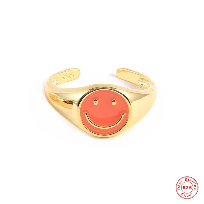 S925 Sterling Silver INS Smile Enamel Oil Drop Ring Best-Selling Fashion Creative Women's Ring