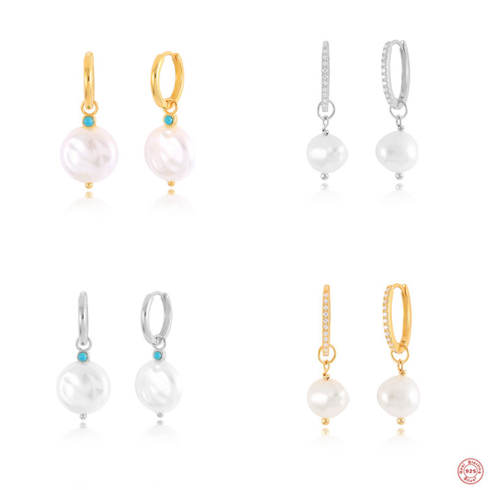 S925 Sterling Silver Baroque Irregular Pearl Hoop Earrings Bestselling Elegant Classic Earrings