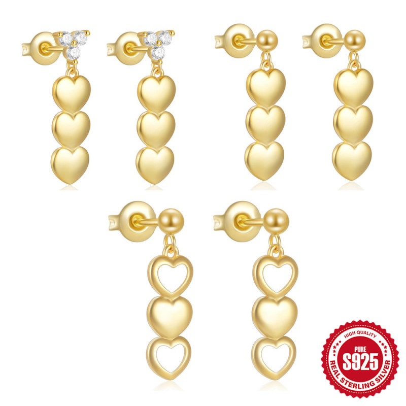 New S925 Sterling Silver Personalized Diamond-Encrusted Heart Earrings Studs Earrings European and American Hot-Selling Elegant Design Earrings for Women