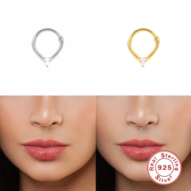 S925 Sterling Silver Water Drop Diamond-Studded Piercing Cartilage Hoop Earrings Cross-Border Hot Sale Personality Trendy INS Style Nose Ring Ear Bone Stud