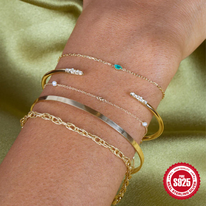 S925 Sterling Silver Jewelry Green Zircon Bracelet European and American Simple Niche Four-Claw Green Gemstone Chain Women's Bracelet