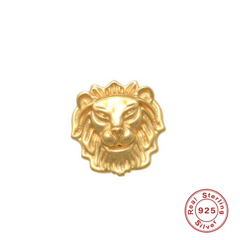 S925 Sterling Silver Hip-Hop Lion Head Piercing Round Bead Threaded Ear Bone Stud Ear Cartilage European and American Cross-Border Hot-Selling Ear Jewelry for Women