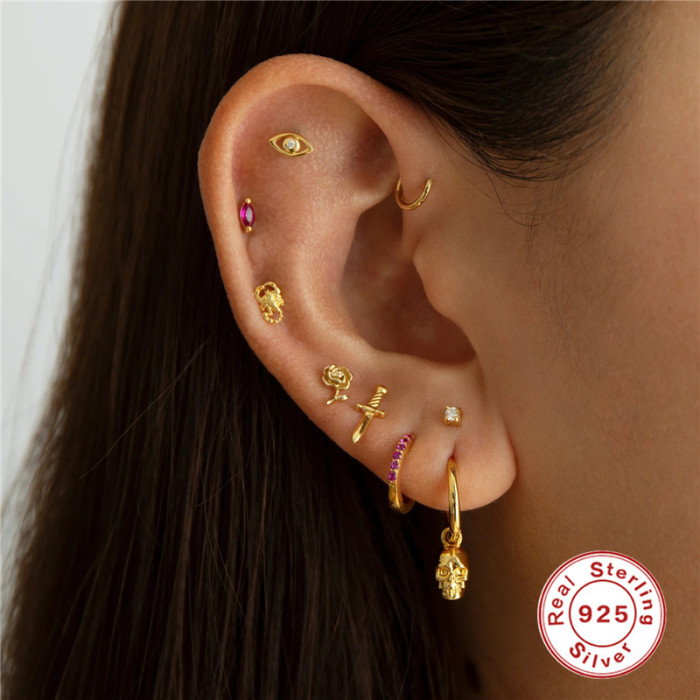 S925 Sterling Silver Spider Scorpion Spiral Piercing Stud Earrings European and American Hot Selling Creative INS Body Piercing Ear Jewelry