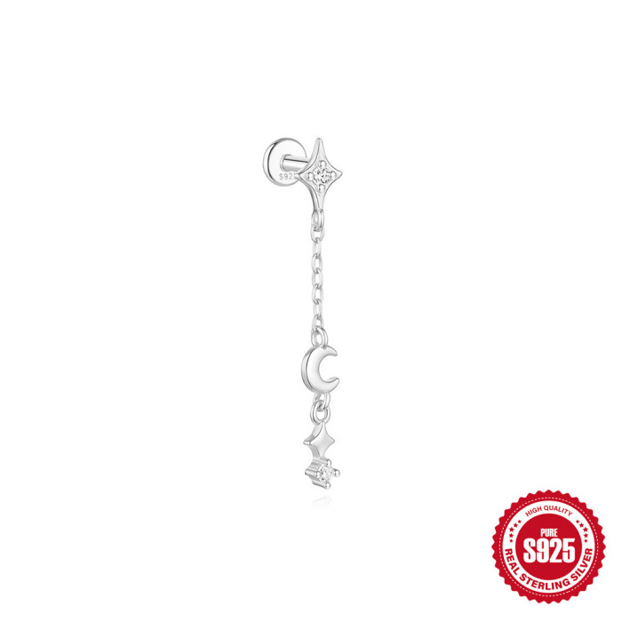 S925 Sterling Silver Daily Wear Diamond-Studded Soft Bone Flat Head Spiral Piercing Ear Bone Stud European and American Hot-Selling Platinum Ear Jewelry