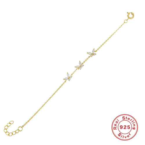 S925 Sterling Silver Fresh Butterfly Inlaid Zircon Bracelet European and American Hot-Selling Temperament Internet Celebrity INS Hand Jewelry Wear Matching Accessories