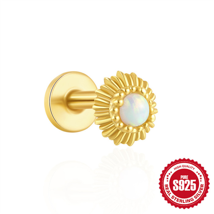 S925 Sterling Silver Flat Thread Piercing Chain Earrings European and American Hot Selling Fashion Inlaid Diamond Opal Ear Bone Stud Earrings for Women